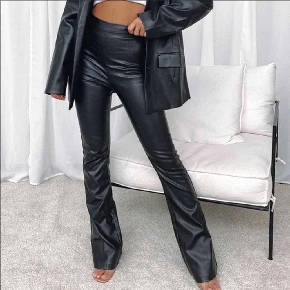 White fox small black faux leather high rise high waisted show it off pants